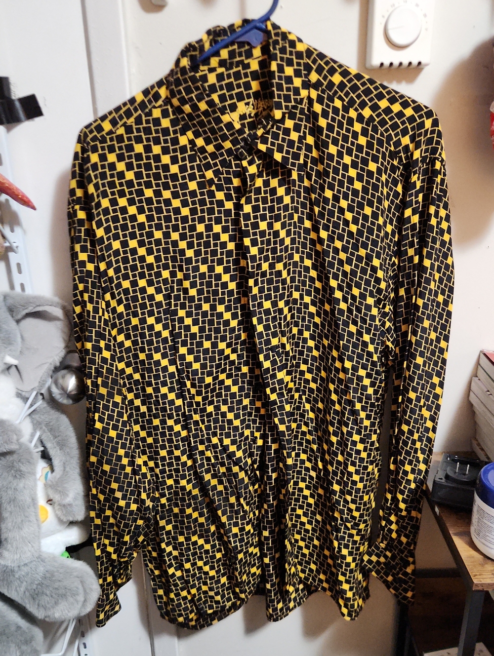 Men's Yellow and Black Geometric Button Up  Jack Lipson